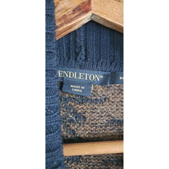 Pendleton Alpaca Wool Long Cardigan Women Medium Brown Blue Harding Open - Picture 2 of 8